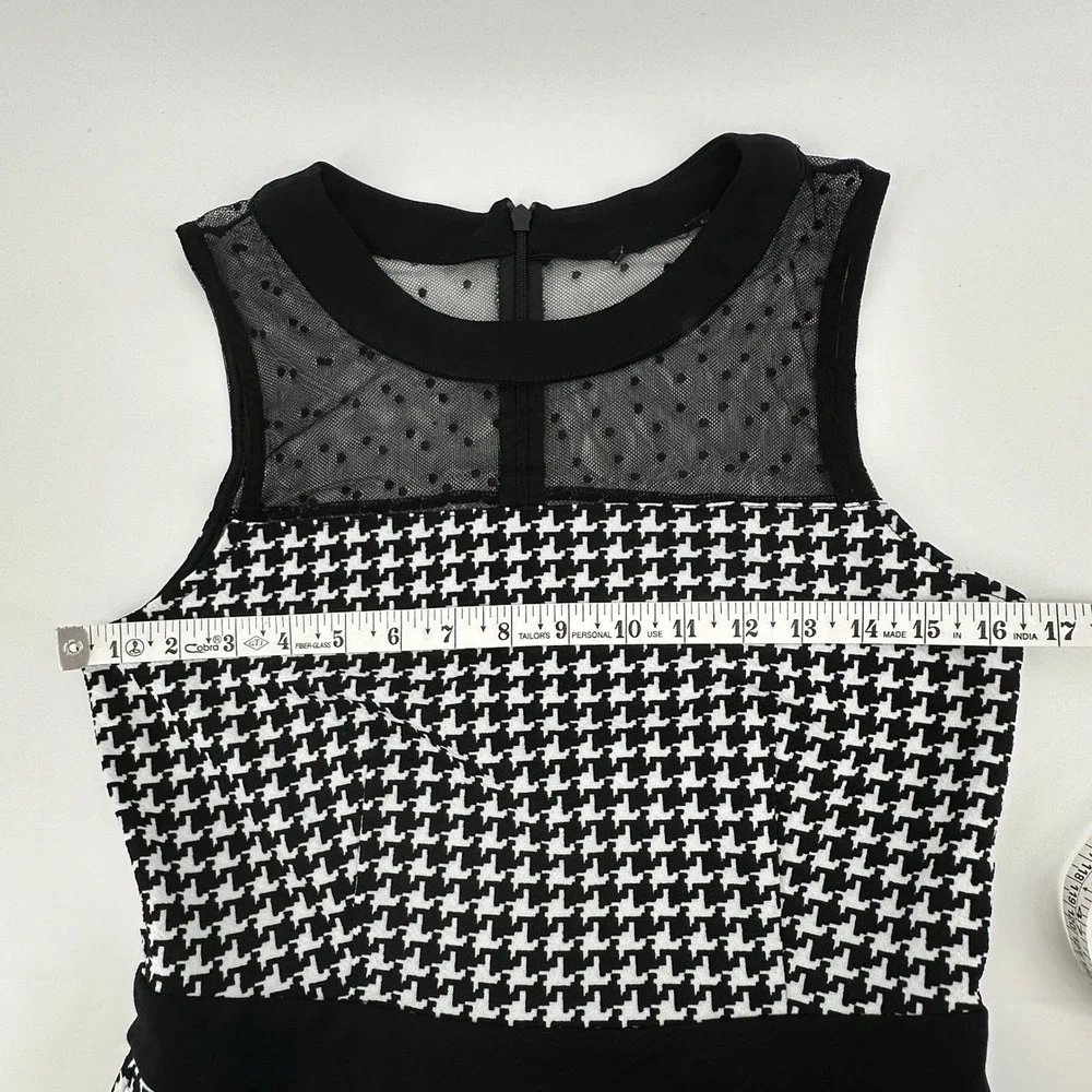 Smak Parlour Womens Dress Mesh Upper Black White Houndstooth Fit Flare Retro M